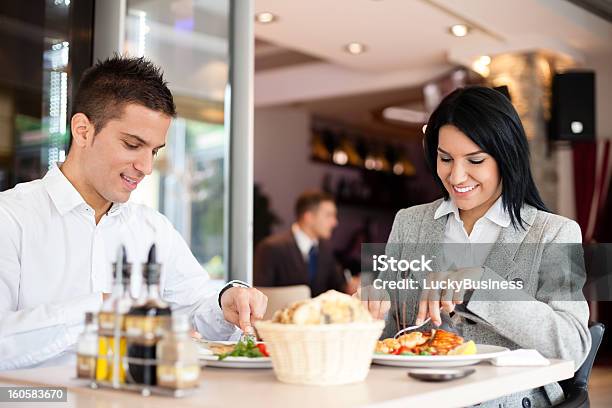 Business Lunch Restaurant People Eating Meal Stock Photo - Download Image Now - Adult, Adults Only, Breakfast