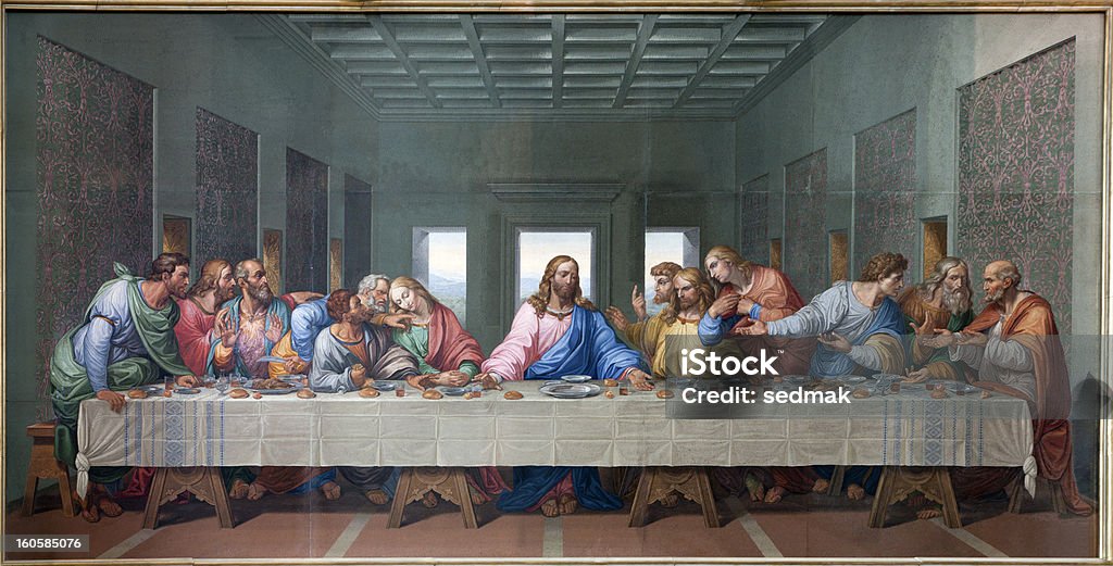 Vienna - Mosaic of Last supper by Giacomo Raffaelli - Royaltyfri Sista måltiden Bildbanksbilder