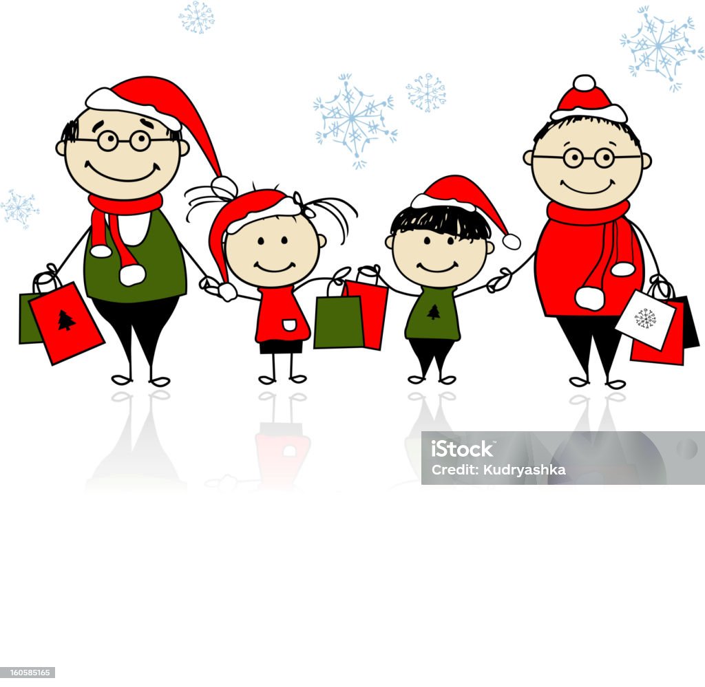 Weihnachts-shopping. Glückliche Familie zusammen - Lizenzfrei Alter Erwachsener Vektorgrafik