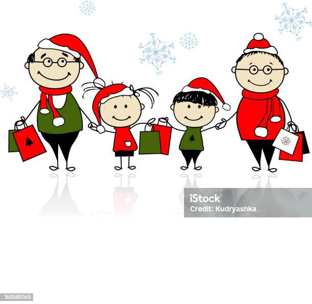 Weihnachtsshopping Glückliche Familie Zusammen Stock Vektor Art und mehr Bilder von Alter Erwachsener - Alter Erwachsener, Bildhintergrund, Eltern