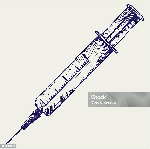 Medical Syringe Stock Illustration - Download Image Now - Syringe, Drawing - Activity, Drawing - Art Product