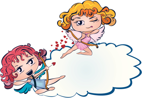 Two cute cupids and space for text