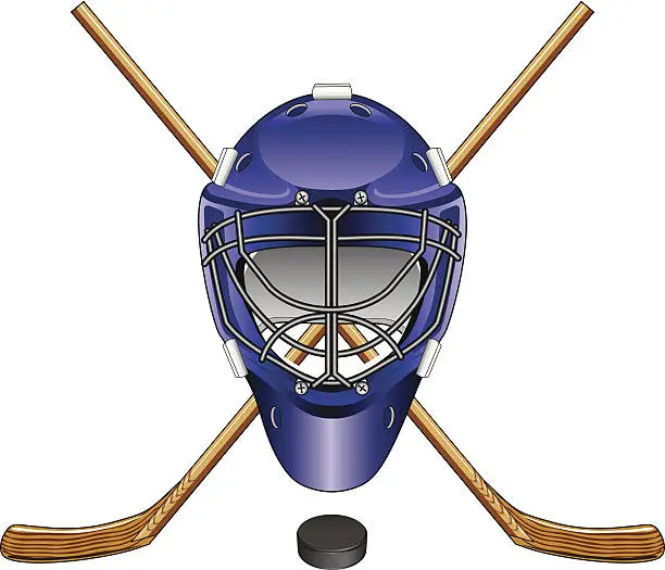Vector illustration of Ice Hockey Goalie Mask Sticks and Puck