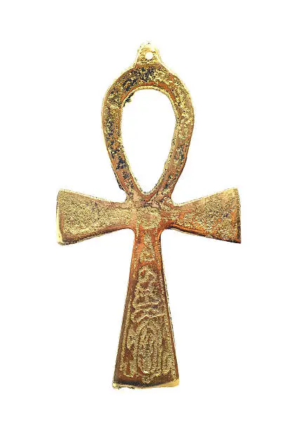 egyptian golden cross isolated on white, ankh