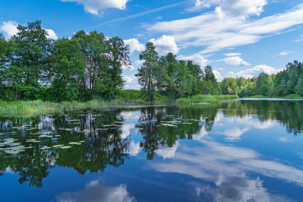 istock summer landscape with river, road and clouds in the blue sky 1605883126