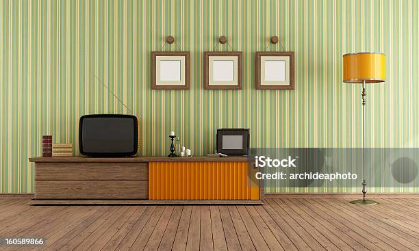 Retro Tv In A Living Room Stock Photo - Download Image Now - Retro Style, 1970-1979, Old-fashioned