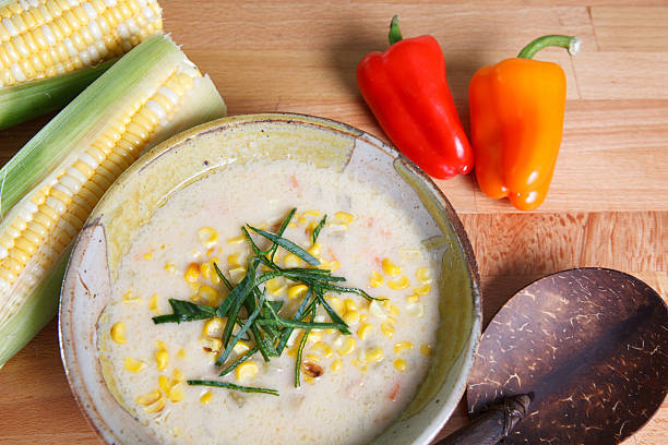 Cream based corn chowder soup stock photo