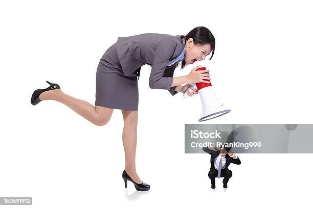 Angry Boss With Megaphone Yelling To Staff Stock Photo - Download Image Now - Accidents and Disasters, Adult, Adults Only