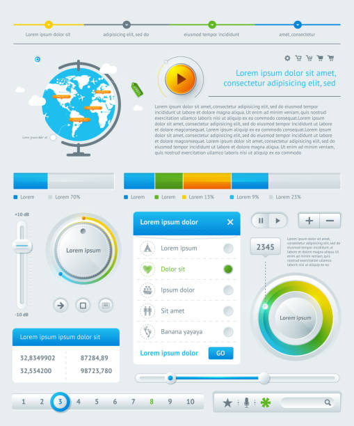 Elements of Infographics with buttons and menus vector art illustration