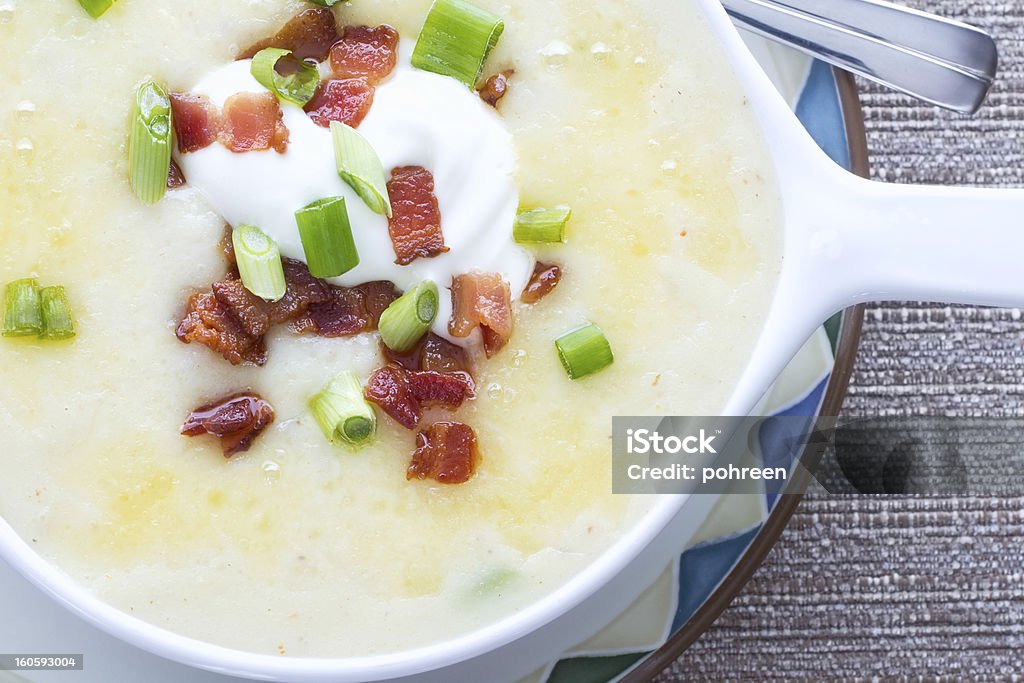 Gluten Free Potato and Bacon Soup Gluten Free Potato and Bacon Soup with Scallions and Sour Cream Potato Soup Stock Photo