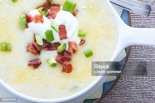 Gluten Free Potato And Bacon Soup Stock Photo - Download Image Now - Potato Soup, Bacon, Cheddar Cheese