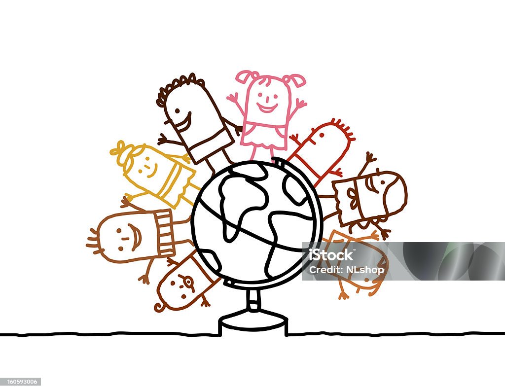 kids &amp; world vector hand drawn characters line - kids & world theme - Globe - Navigational Equipment stock vector