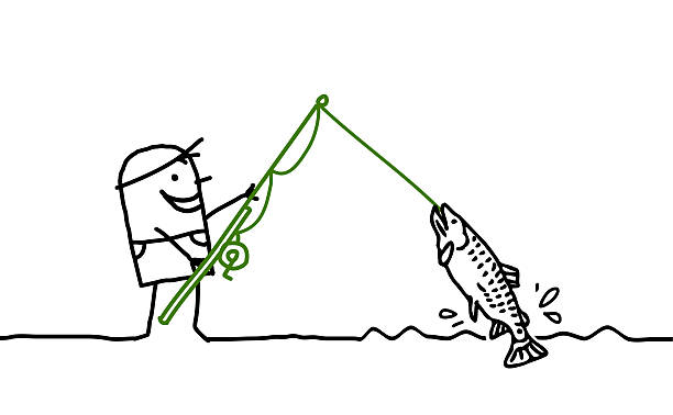 istock Black and white cartoon image of someone fishing 160593011