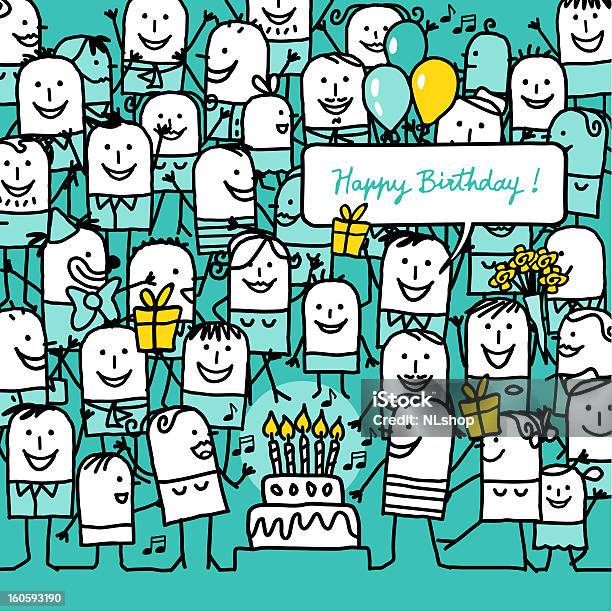 Ilustración de Feliz Cumpleaños y más Vectores Libres de Derechos de Tarjeta de cumpleaños - Tarjeta de cumpleaños, Grupo de personas, Acontecimiento