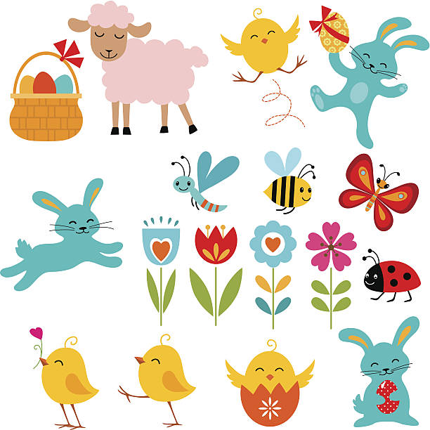 부활제 요소 - rabbit easter easter bunny animal stock illustrations