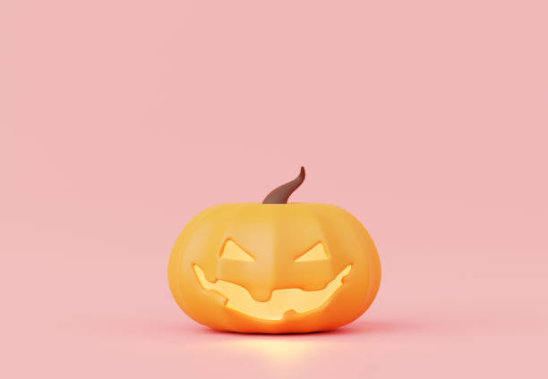 istock 3d render, Halloween party elements decoration with glowing lantern orange pumpkins on pastel background, trick or treat concept. 1605933429