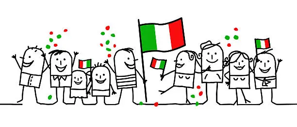 Vector illustration of Doodle cartoons of Italians celebrating a national holiday