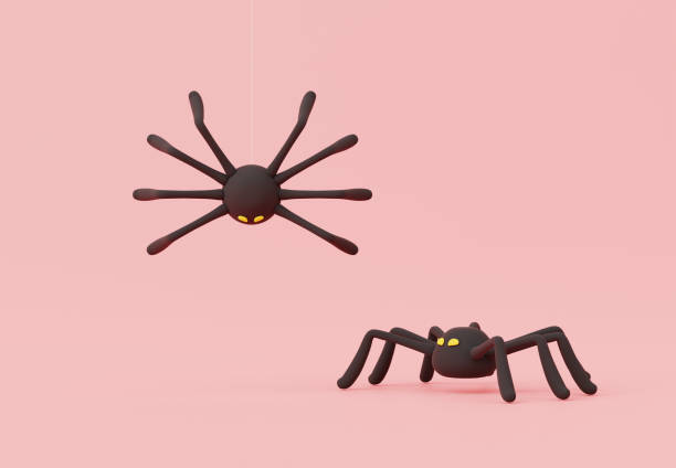 istock 3d render, Halloween party elements decoration with black cute spooky spider and web on pastel background, trick or treat concept. 1605933982
