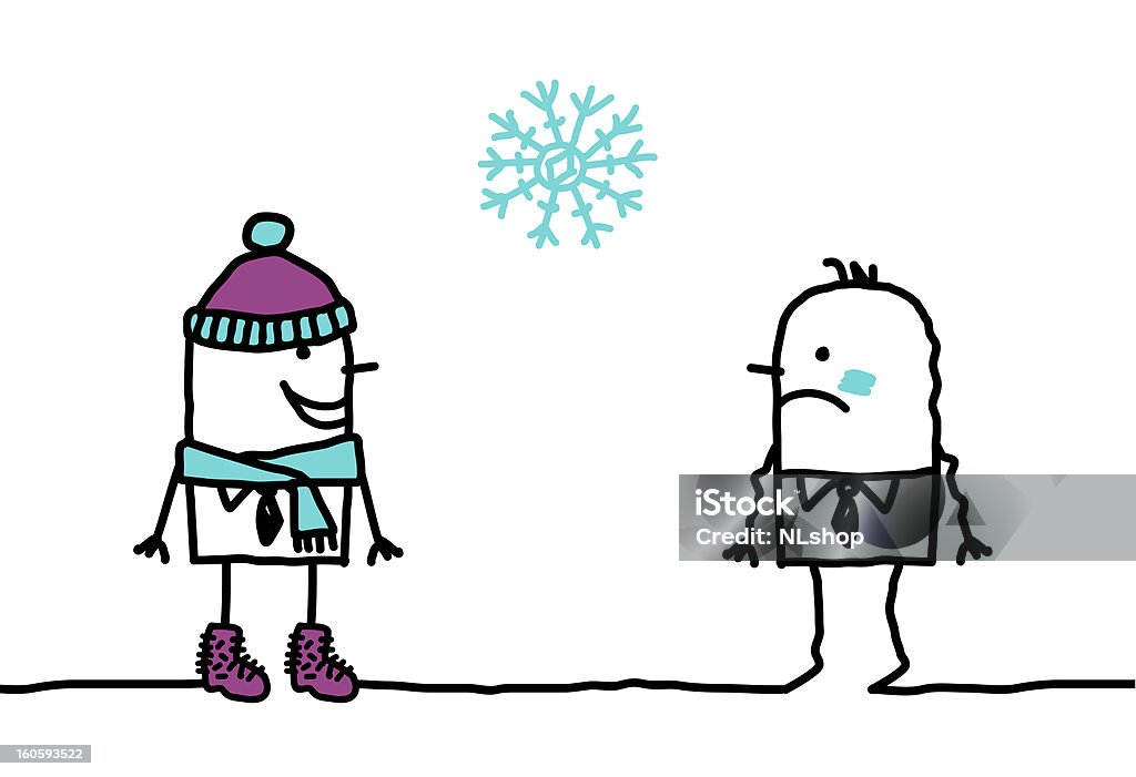 winter accessories &amp; cold man vector hand drawn characters line   - winter & cold  theme Adult stock vector