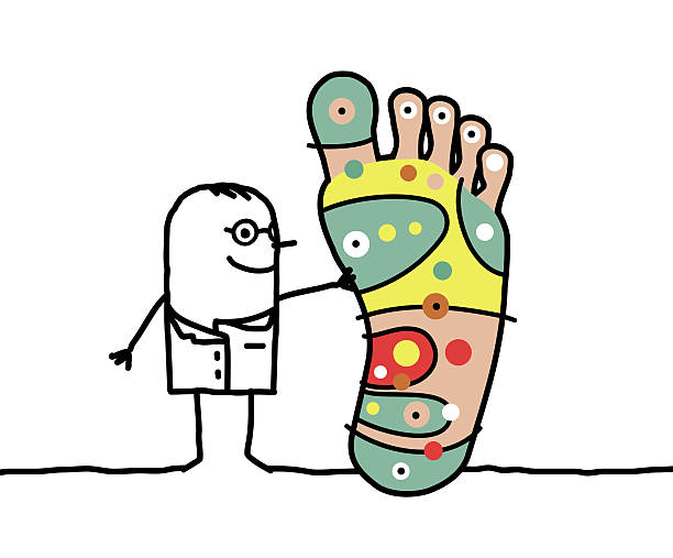 ilustraciones, imágenes clip art, dibujos animados e iconos de stock de reflexoterapia - reflexology massaging reflexologie sole of foot