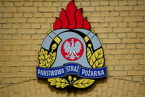 Szczecin, Poland - August 6th 2022: State Fire Service signboard.