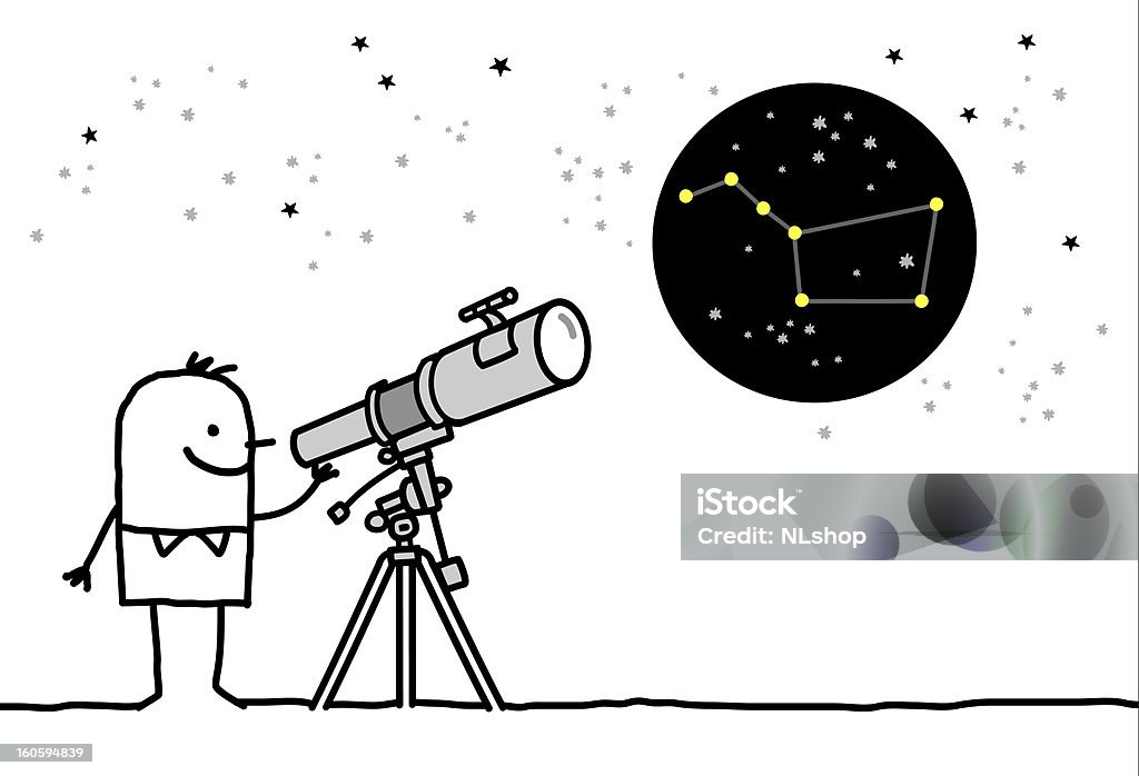 Homme regardant constellation avec un télescope - clipart vectoriel de Adulte libre de droits