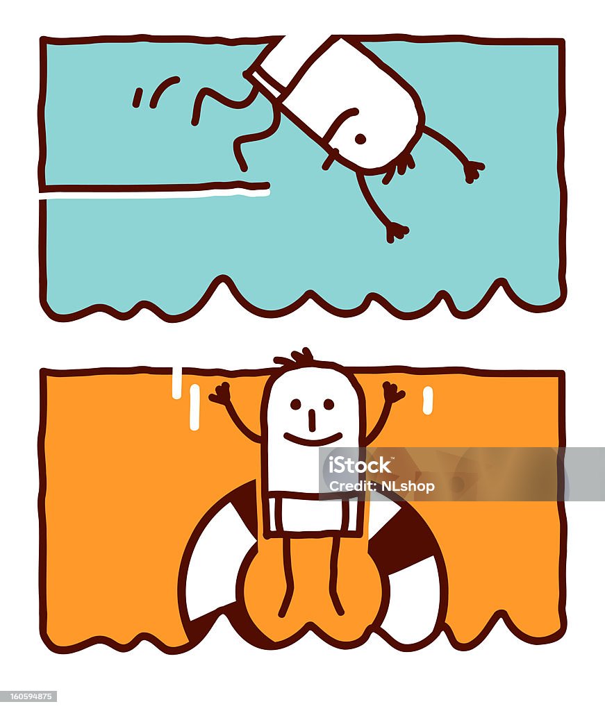 diving &amp; jumping in a buoy 2 rectangular labels with vector hand drawn characters  - diving & jumping in a buoy Adult stock vector