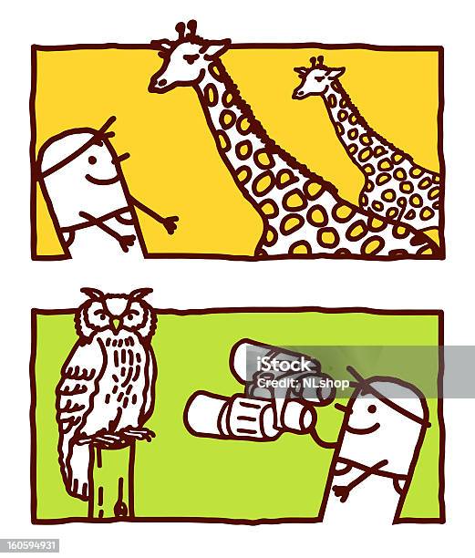 Ilustración de Hombre Mirando Jirafas Búho y más Vectores Libres de Derechos de Adulto - Adulto, Animal, Animales de Safari