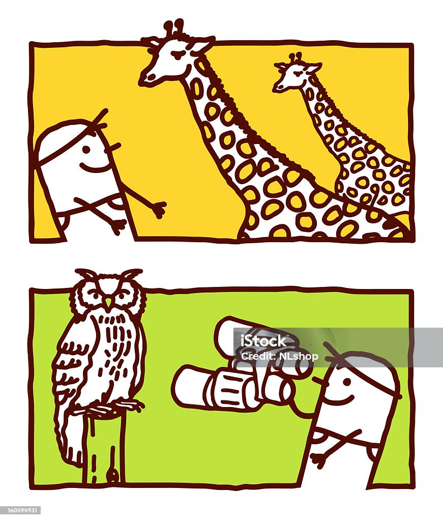 Homem olhando girafas & Coruja - Vetor de Adulto royalty-free