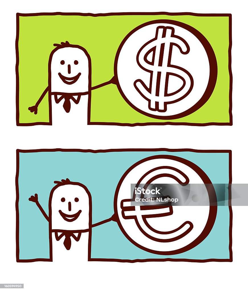 Biznesmen z dolara i euro - Grafika wektorowa royalty-free (Moneta)