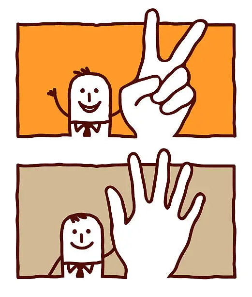 Vector illustration of man with hand victory & vote signs