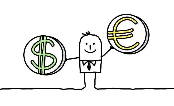 Vector illustration of businessman with euro & dollar currencies