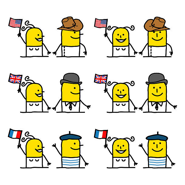 ilustrações, clipart, desenhos animados e ícones de americano, francês, inglês & emoticons - carractère