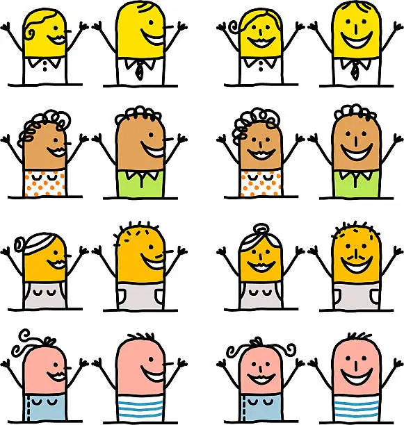 Vector illustration of various happy people emoticons