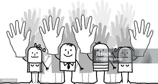 People Voting With Hands Up Stock Illustration - Download Image Now - Agreement, Cartoon, Characters