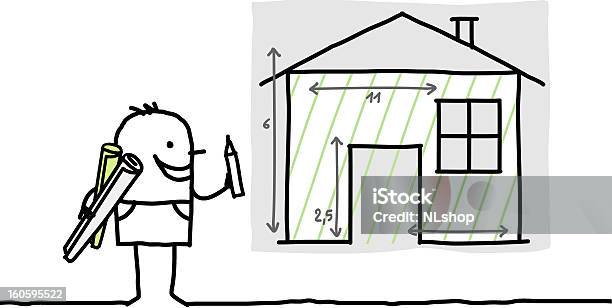Homem Desenho De Uma Casa Plano - Arte vetorial de stock e mais imagens de Adulto - Adulto, Arquiteto, Banda desenhada - Produto Artístico