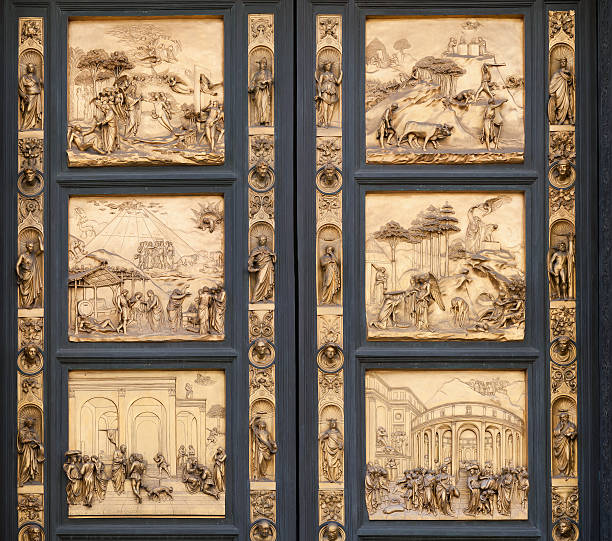Fragment of the Florence Cathedral Baptistery doors stock photo