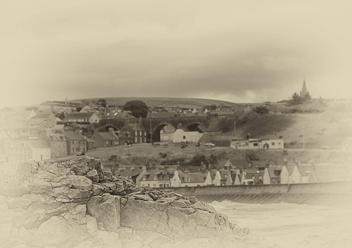 Vintage Horizontal Black And White Aerial Photograph Of A Village By A River In Venezuela Circa 1933