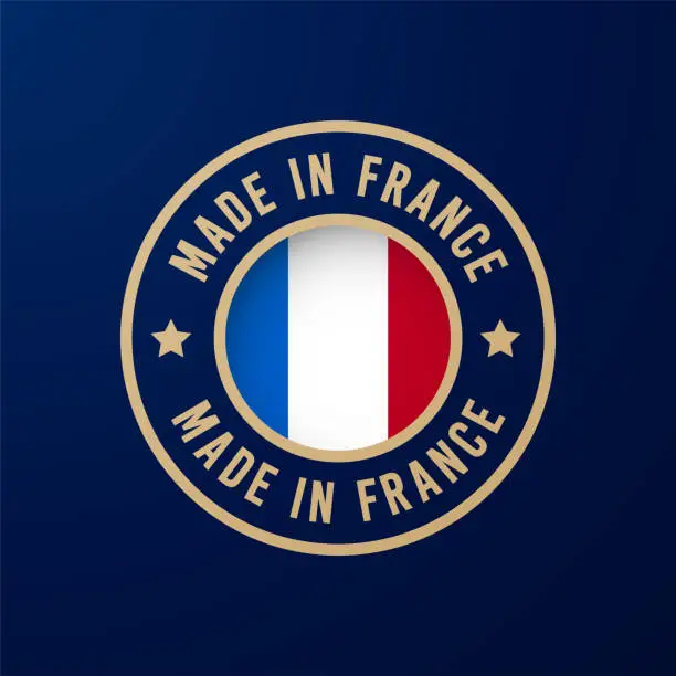 Vector illustration of Golden Medal With French Flag And Text Made In France