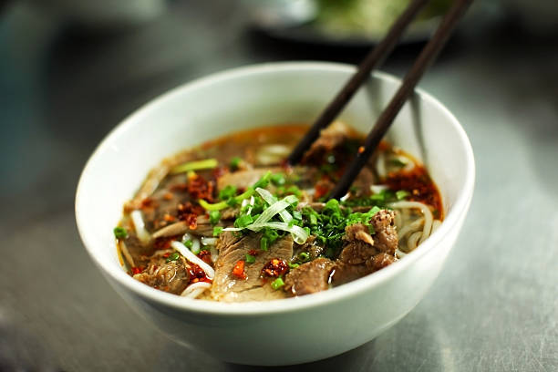 Vietnamese beef noodle soup called pho stock photo