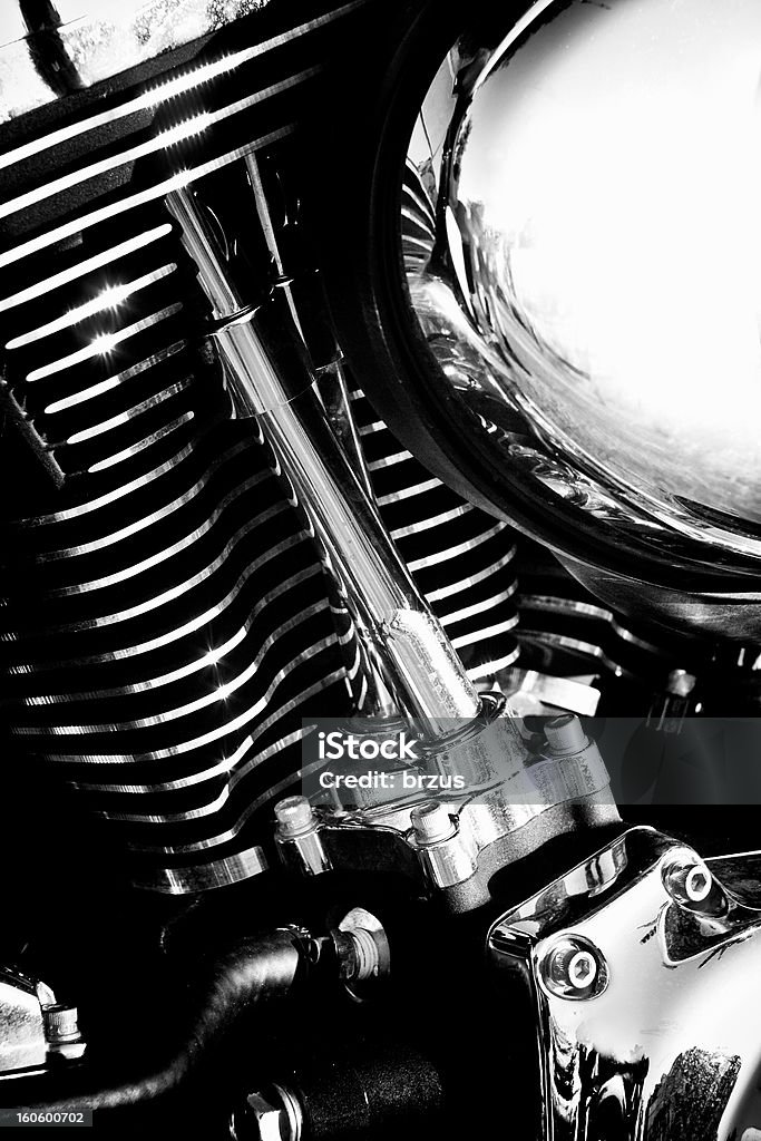 Engine of old motorcycle Classic motoecycle chrome engine Back Lit Stock Photo