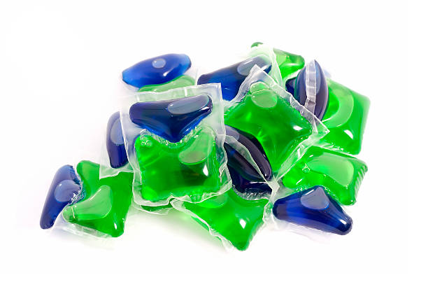 detergente cápsulas - liquid soap blue plastic textile imagens e fotografias de stock