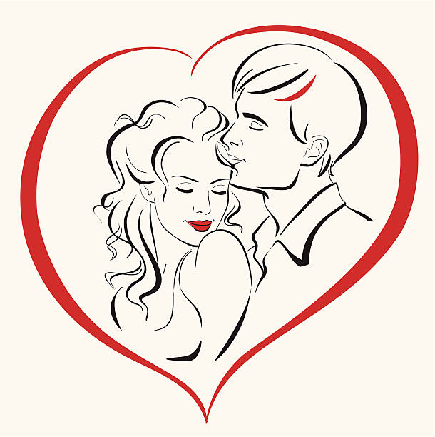 ilustrações, clipart, desenhos animados e ícones de amantes de coração - love husband kissing illustration and painting