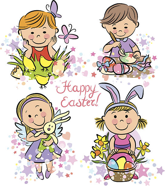 Illustration kids celebrate Easter vector art illustration