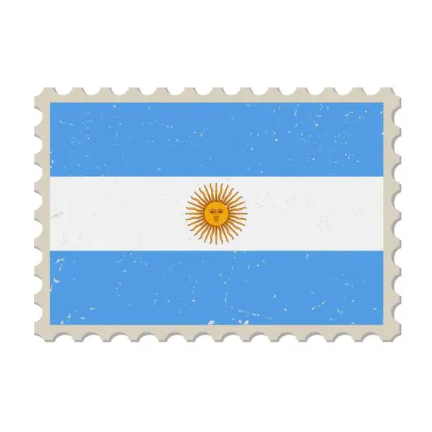 Vector illustration of Argentina grunge postage stamp. Vintage postcard vector illustration with Argentinian national flag isolated on white background. Retro style.