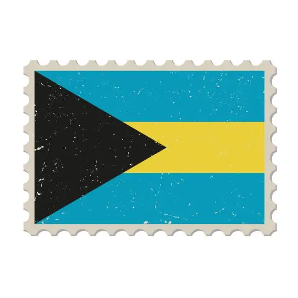 Vector illustration of Bahamas grunge postage stamp. Vintage postcard vector illustration with Bahamian national flag isolated on white background. Retro style.
