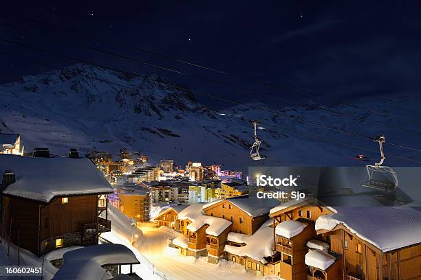 Val Thorens At Night Stock Photo - Download Image Now - Ski Resort, Apartment, Log Cabin