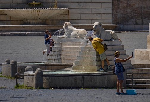 Rome, Italy, 03 August 2023 \nVery hot summer, air temperature exceeded 40 celsius degree. \nWater is very required for people. Fortunately, we can find it in many places.