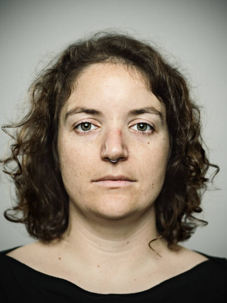 real young woman - mugshot stockfoto's en -beelden