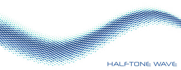 illustrations, cliparts, dessins animés et icônes de onde bleue en demi-teinte. graphiques vectoriels simples - textured sine wave spotted halftone pattern